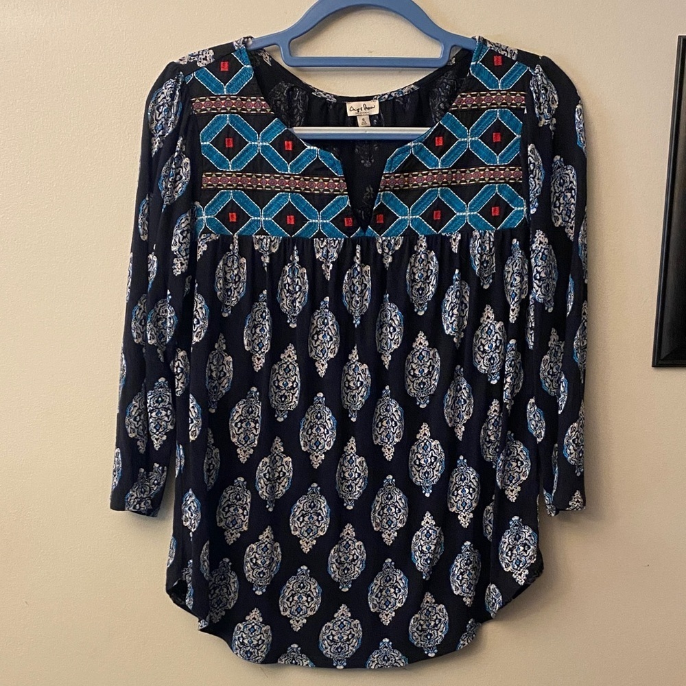 Chip & Pepper Navy and Blue Patterned Blouse